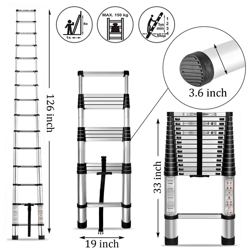 Folding Aluminum Telescoping Extension Ladder - One Button Retraction Extension