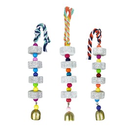 3Pcs Parrot Chewing Toy with Bell - Bird & Parakeet Beak Grinding Stone Lava Block Calcium Stone for Parakeet Cockatiel Conure Hamster Chinchilla Rabbit