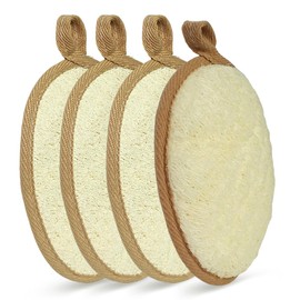 Natural Loofah Sponge - Exfoliating Body Scrub, Real Bath Scrubber with Loofah Fiber for Men and Women, Shower Luffa Pad (Brown-4 Pack)