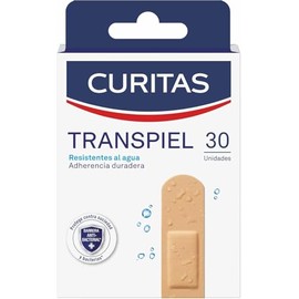 CURITAS Venditas Adhesivas Transpiel, resistentes al agua y adherencia duradera, protegen la herida contra la suciedad y bacterias, 30 piezas