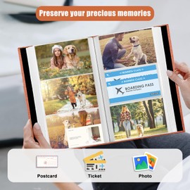 Photo Album 4x6 with 420 Pockets, Slip-in Picture Albums, Linen Cover Memory Book with Front Window, Black Page Vertical Photo Book for Wedding, Family, Anniversare, Baby, Vacation(Orange)