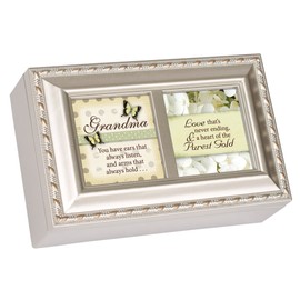 Cottage Garden Grandmother Love Never Ending Brushed Silvertone Jewelry Music Box Plays Amazing Grace