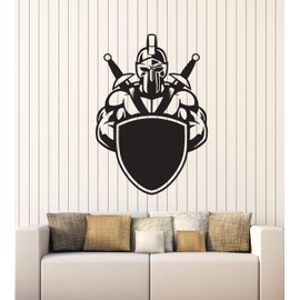 Vinyl Wall Decal Gladiator with Shield Ancient Fighter Warrior Stickers Mural Large Decor (g4135) Black