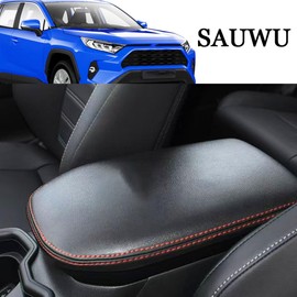 SAUWU Center Console Armrest Cover for Toyota RAV4 2025 2024 2023 2022 2021 2020 2019 Leather Middle Console Lid Cover Vehicle armrest cushions,Red Stitches