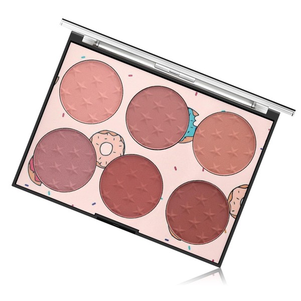 Sechsfarbiges Rouge,Lang anhaltendes Natürliches Sonnenrot, Mattes Perlmuttröschen,Verblendbare Wangenfarbe für Helle