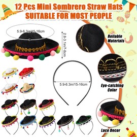 WinnerWhy 48 Pcs Mexican Fiesta Party Favors Set 12 Cinco De Mayo Sombrero Hats 12 Maracas Necklaces Bracelets for Birthday(Black,Fabric)