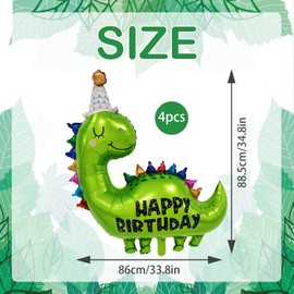 TACYKIBD 4 Pack Dinosaur Balloons, Large Lovely Cartoon Foil Animal Balloons, Inflated Happy Birthday Balloons for Kids Birthday Party Baby Shower Party Decoration Supplies Green