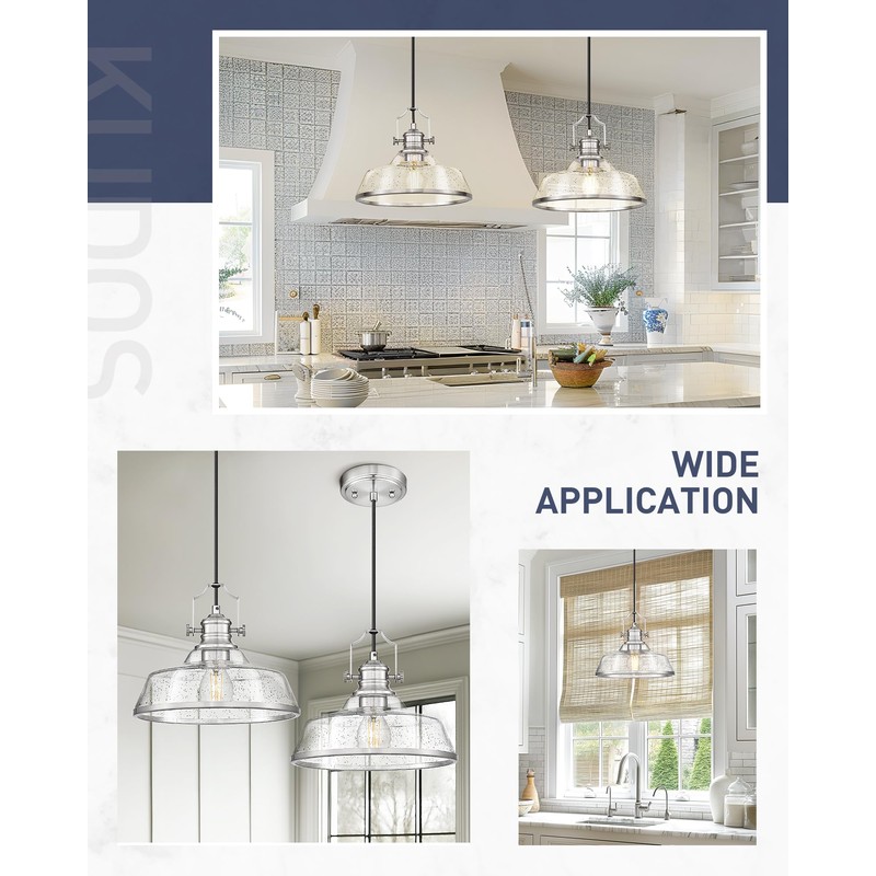 kudos Brushed Nickel Pendant Lights Kitchen Island, Large Pendant Light