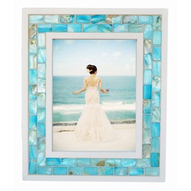 GIFTME 5 GIFTME 5 Picture Frame 5x7 Mother of Pearl Mosaic Photo Frame,Beach Tabletop or Wall Hanging Picture Frame(5x7 inch, Blue,1pc)