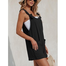 CUPSHE Women's Jumpsuit Scoop Neck Sleeveless Romper Wide Leg Pockets Front Short Jumpsuit Summer Beach Loose Trouser Suit, black