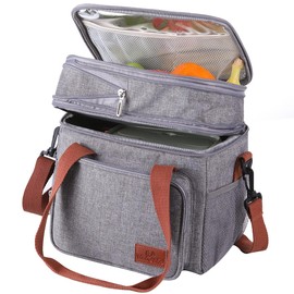 Pai Home Insulated Lunch Box For Men's and Women Leakproof Double Compartment Lunch Bag Water-resistant Double Deck Lunch Box 16L