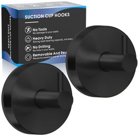 Suction Cup Hooks for Shower,Shower Hooks for Inside Shower,Suction Cup Hooks for Wreaths on Glass,Windows,Tile,Mirrors,Metals,Towel Hooks for Bathrooms for Hanging Towels,Robe,Loofah-Black(2 Pack)