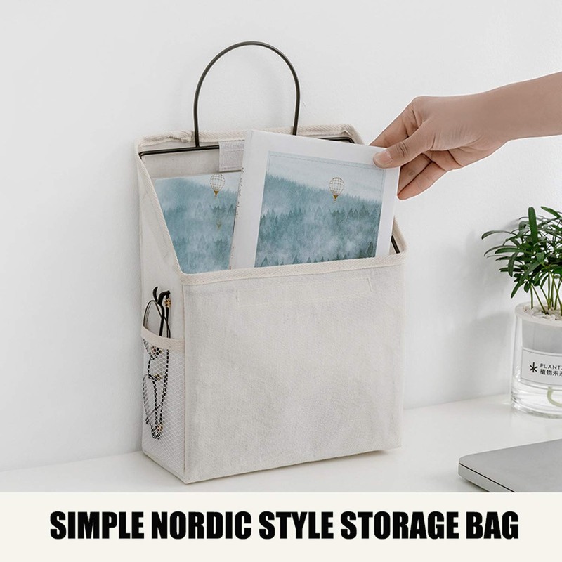 Qingsm 2 Pcs Wall-Hanging Storage Bags,Desktop Organizer Basket Cotton Linen