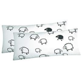 Heubergshop Cotton Renforcé Cushion Cover, Set of 2, 40 x 80 cm, Sheep Lambs, Pillow Cover, Decorative Cushion Cover Made of 100% Cotton (Sheep White/Black 99/2)