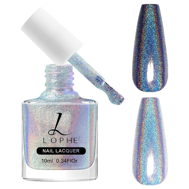 LOPHE Glitzer Nagellack, Nagellack Holographic Glitter Reflective, Schnelltrocknend Shimmer Nagellack,