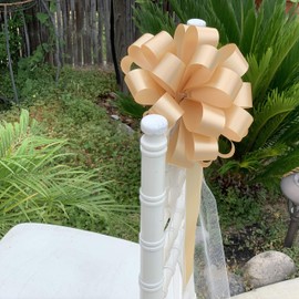 Beige Wedding Pull Bows with Ivory Tulle Tails - 8" Wide, Set of 6, Birthday, Christmas, Anniversary, New Year, Mother's Day, Reception, Graduation