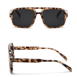 WDZAYXC Retro Sunglasses for Men and Women, Trendy, Retro Sunglasses with Large Frame, Leopard / grey.