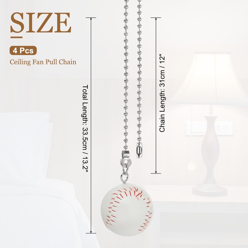 PATIKIL Ceiling Fan Pull Chain 12 Inch, 4 Pack Baseball