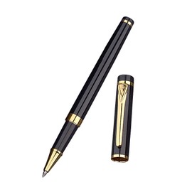 Borges Black Lacquer Rollerball Pen - Stunning Luxury Pen with 24K Gold Finish, Schmidt Ink Refill, Best Roller Ball Gift Set for Men & Women, Professional, Executive Office, Nice Pens