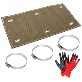 （4" x 8"）Titanium Exhaust Pipe Heat Shield,Exhaust Heat wrap, 2 Layer Motorcycle Exhaust,Muffler Heat Shield Exhaust Wrap Pipe Heat Insulation Protection with Clamps