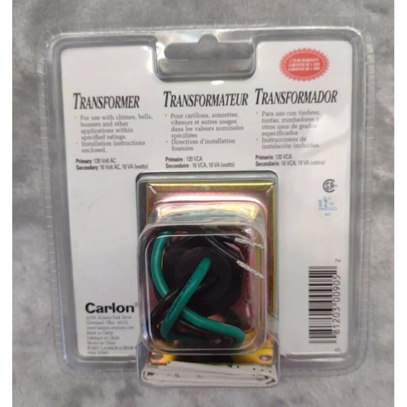 Carlon DH905 16VAC Transformer 10 Watts Chimes Bells Buzzers Other