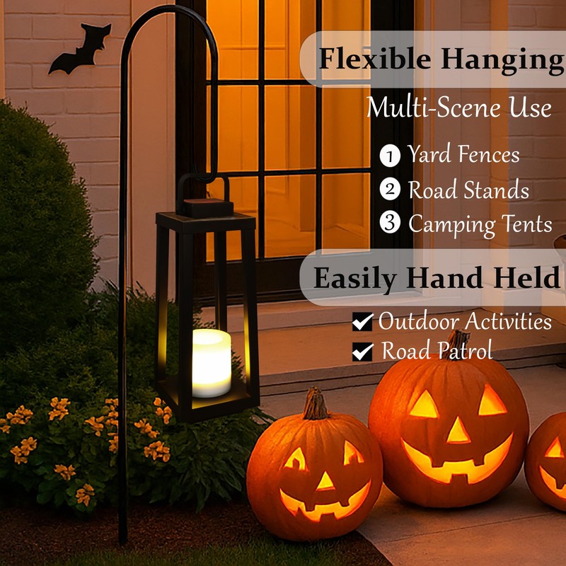 DANCYHOME H16 Modern Outdoor Solar Lantern Black Metal Frame with