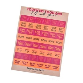 Smartass & Sass Food Claiming Sticker Sheet – 48 Funny Stickers for Snacks, Lunches, Leftovers – Passive-Aggressive Fridge Protection – Gift for Hangry Friends