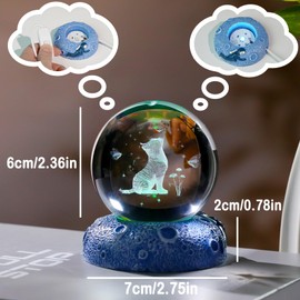 Crystal 3D Cat and Butterfly 2.36in Ball Figurine Gifts for Women Glass Animal Art for Room with Space Light Base Keepsakes for Cat Lover Home Decor Paperweight