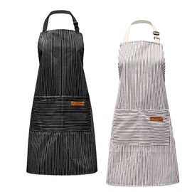 Pack of 2 Cooking Apron with Adjustable Neckband and 2 Pockets Kitchen Apron Bib Apron Made of Cotton Linen Cooking Aprons for Women Men Cooking Baking Painting Gardening (Black & Grey), Black and