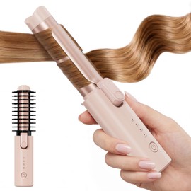 CARESKY® Cordless Curling Iron Brush, Portable Travel Curling Iron with Safety Lock, Rechargeable Heated Round Brush with 200 Million Negative Ions, 1 1/5 inch Battery Hair Curler Brushfor Styles