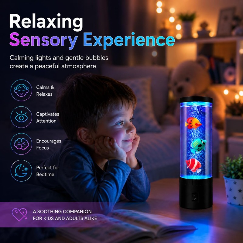 Handsbrain Mini Bubble Fish Lamp, 7 Color Changing Mood Light