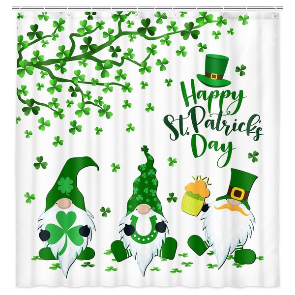 Happy St. Patrick's Day Spring Shower Curtain, Green Lucky Shamrock