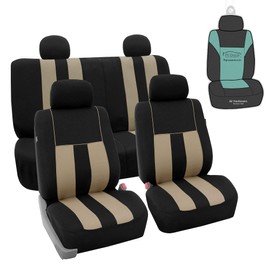 FH Group FB036114 Striking Striped Seat Covers (Beige) Full Set with Gift - Universal Fit for Trucks, SUVs, and Vans