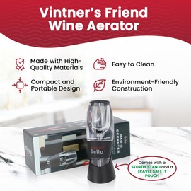 Vintner’s Friend Wine Aerator By Pronto Bella with Unique Aeration Design, Red Wine Aerator Pourer for Enhanced Flavor and Smoother Finish, Easy to Carry Wine Pourer, Gift for All Wine Lovers