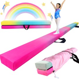 FC FUNCHEER 8FT Folding Balance Beam -Gymnastics Floor Beam -Gymnastics Equipment for Kids,Wood core- Anti-Slip Bottom and Carrying Bag for Home (Suede, Gradient Rainbow)