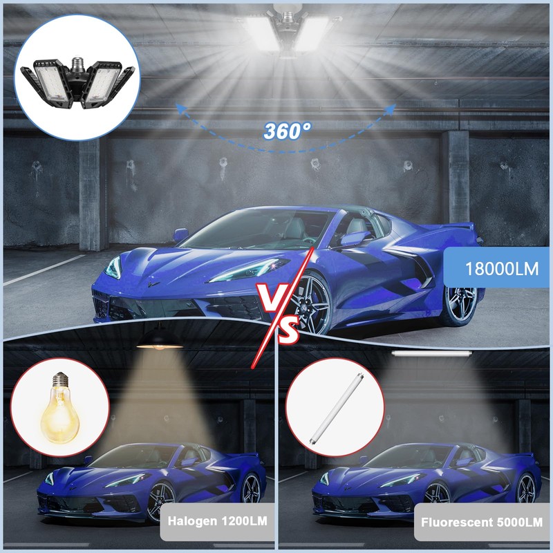 Aoretic LED Garage Lights 4 Pack -180W, 18000LM 6500K Led
