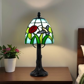 Tiffany Style Table Lamp - Antique Butterfly & Rose Stained Glass Design Desk Lamps Antique 6 Inch Small Tiffany Lamp Bedside Table Lamps for Bedroom Living Room Office Desk Light(Bulb Included)