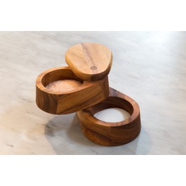 Ironwood Gourmet Double Layer Swivel Salt Cellar Box, Acacia Wood