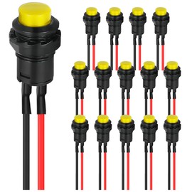 MKBKLLJY Self-Locking Switch 12 mm Yellow Mini Locking Push Button Switch ON Off AC 250 V/1.5 A 125 V/3 A Micro Round Push Button Switch 2 Pin 12 V with Pre-Wired Wires for Table Lamp Pack of 15