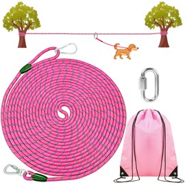 ZENGSUSU Multifunctional Reflective Dog Tie Out Cable 60ft for Camping & Backyard，Runner Trolley System for Dog Up to 300 lbs，Outdoor Zip Line Long Leash with Handle and Removable Connection Ring
