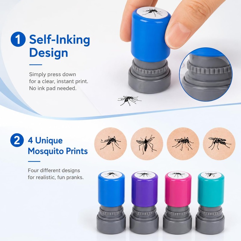 4 PCS Mosquito Stamp Prank Set, 4 Different Bug Patterns