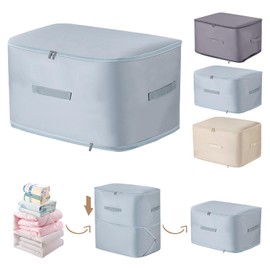 Ultra Space Saving Compression Storage Bags With Handles, Double Zipper for Clothes and Duvet Organizer (Blue, L)