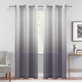 DWCN Ombre Sheer Curtains - Faux Linen Gradient Grommet Top Semi Voile Drapes for Bedroom and Living Room, Set of 2 Window Curtain Panels, 42 x 96 Inches Long, Grey