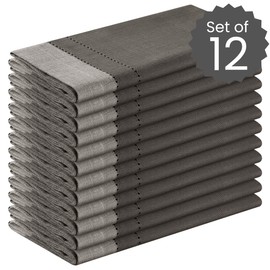 Cotton Clinic Pack de 12 Servilletas de Tela Vintage 50 x 50 cm, Hemstitch Servilletas de Algodón, Calidad de Hotel Duradera, para Boda, Eventos y Uso Doméstico Regular Gris