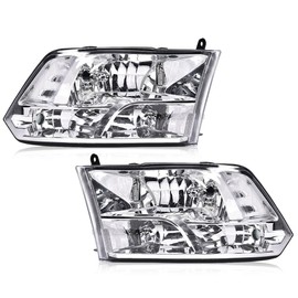 CROSSDESIGN Headlights Assembly Compatible with Dodge Ram 1500 2500 3500 2009 2010 2011 2012 bumper Headlamp Clear lens Chrome Housing Clear Reflector(Not Fit Dual Beam，Not Fit One Hole)