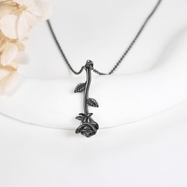 CUPENDA Black Rose Necklace Sterling Silver Rose Flower Pendant Necklace Gothic Jewelry for Women