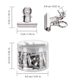 Push Pin Clips, 30 Pcs Metal Bulldog Clips with Thumb Tacks for Using on Cork Boards Bulletin Boards and Photo Walls, Home School and Office (Rose Gold)