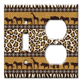 Art Plates - 2-Gang Combination Switch Plate - Toggle - Outlet - African Theme Animals and Prints - (Made in USA)
