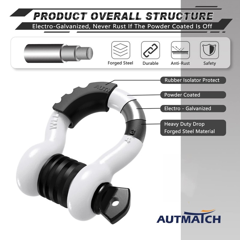 AUTMATCH D Ring Shackle 3/4" Shackles (2 Pack) 41,887Ibs Break