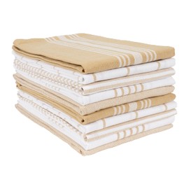 KAF Home Soho Kitchen Dish Towel Set of 10 | 18 x 28 Inch Tea Towels | Soft and Absorbent Mixed Set of Flat Towels (Beige)